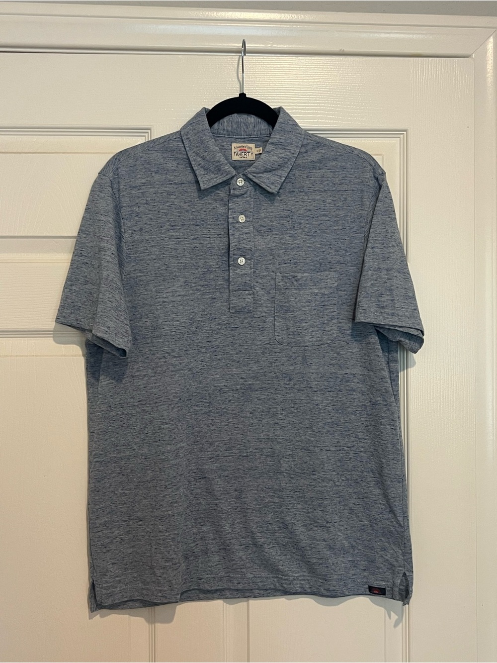 Faherty Heather Slate Blue Polo with Chest Pocket